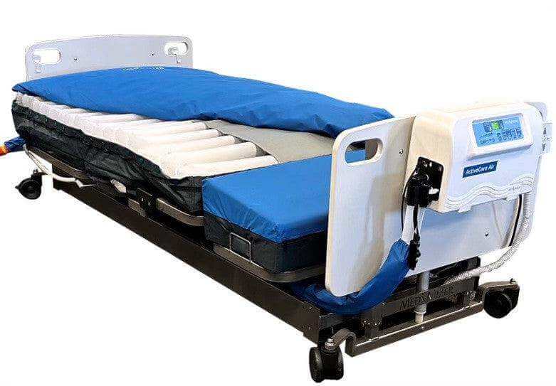 Med-Mizer ActiveCare Deluxe Rotating Sit to Stand Hospital Bed with adjustable features for homecare and hi-low functionality.