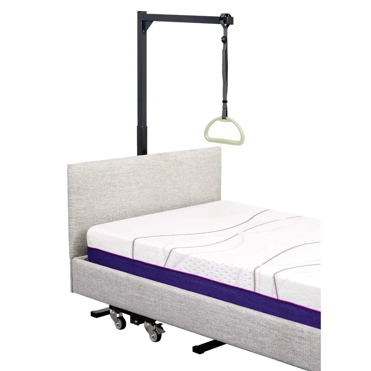 OverBed Trapeze attached to an adjustable hospital bed for improved accessibility in homecare.