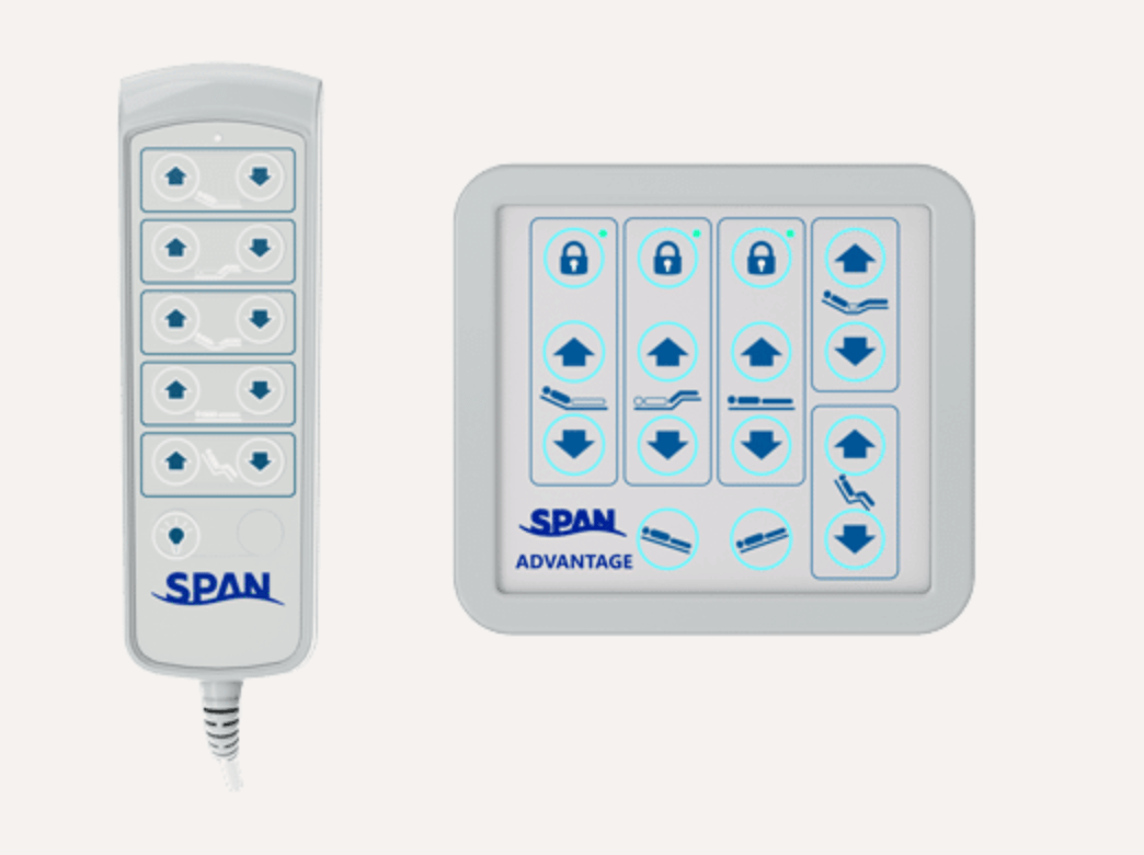 Advantage ReadyWide Bed remote controls for adjustable hospital bed positioning and features.