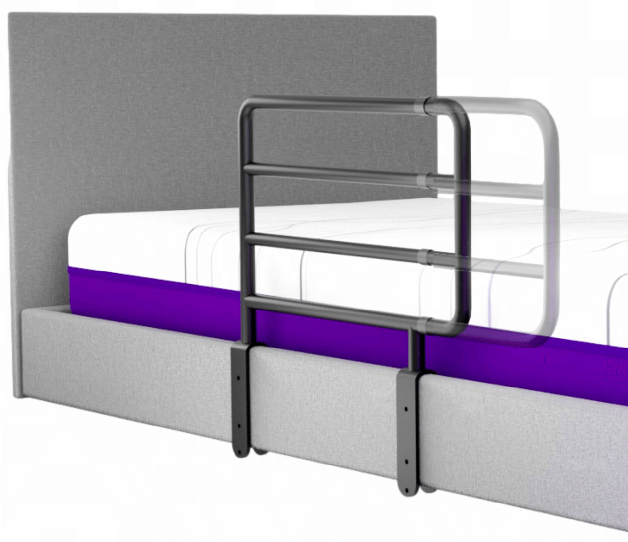 Rails for adjustable bed, providing safety for hospital bed and homecare bed use, enhancing hi-low bed functionality.