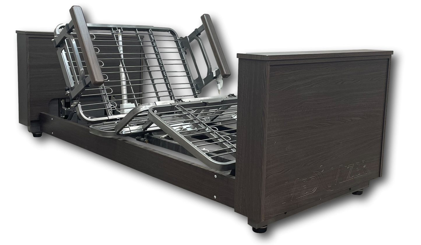 Med-Mizer SelectCare Hospital Bed in obsidian oak in recline position