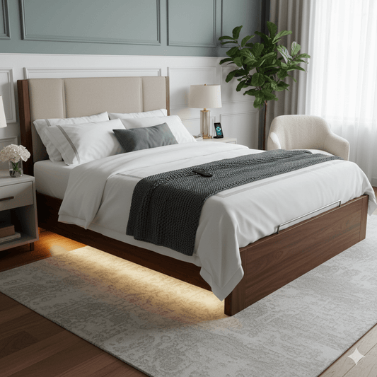 Luxury hospital beds for home with wood finish and designer fabric