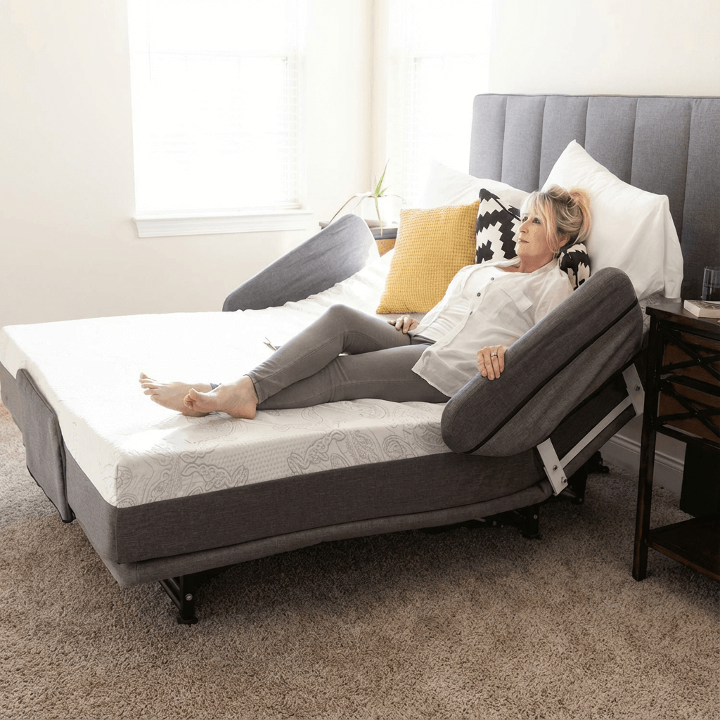 Flex-A-Bed 185 Hi-Low SL adjustable base raised to caregiver height