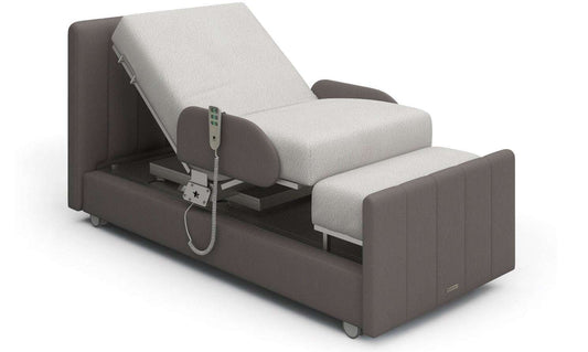  Orin Rotating Sit to Stand Hospital Bed with cushioned guardrails and motorized reclining features