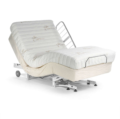 Transfer Master Supernal 5 Hi-Low Adjustable Bed in elevated position, showcasing adjustable features for homecare.
