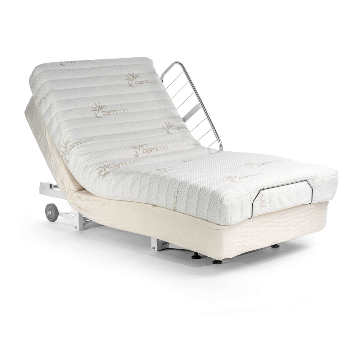Transfer Master Supernal 5 Hi-Low Adjustable Bed in elevated position, ideal for homecare and hospital use.