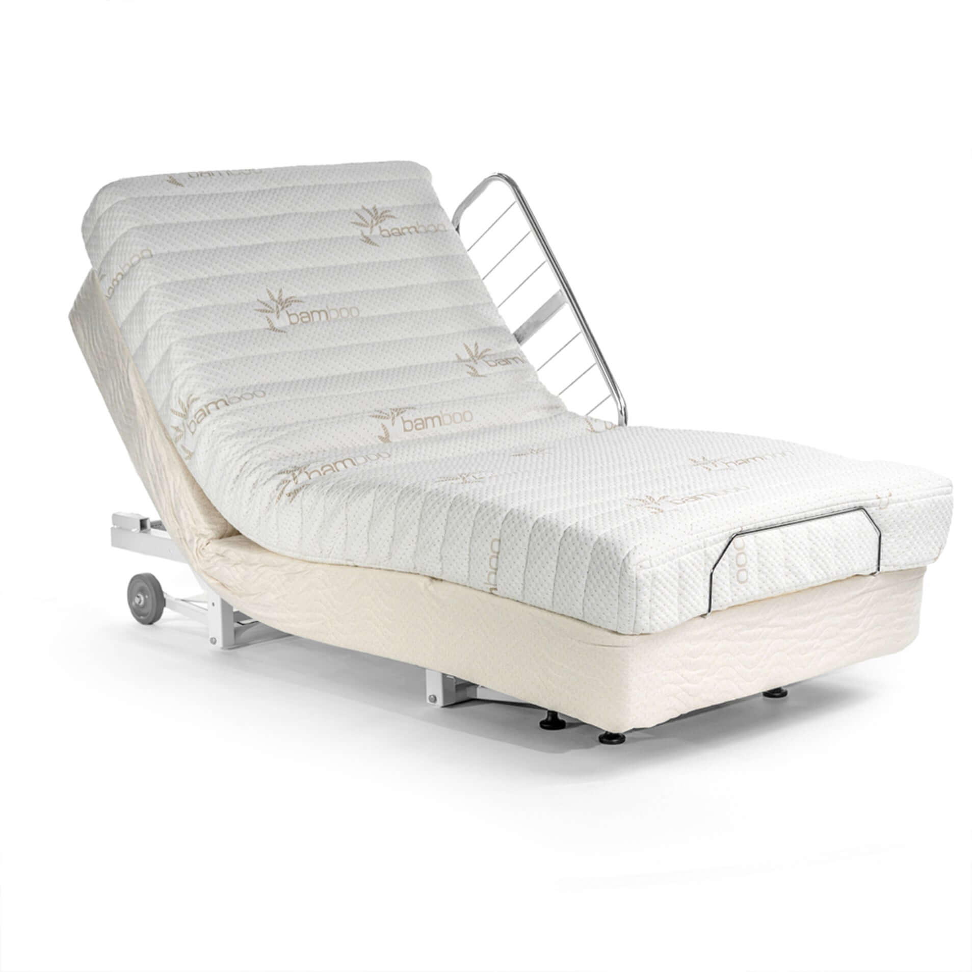 Transfer Master Supernal 5 Hi-Low Adjustable Bed in elevated position, ideal for homecare and hospital use.