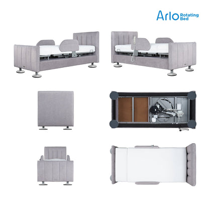Arlo rotating hospital bed 360-degree view showing the motorized rotation base