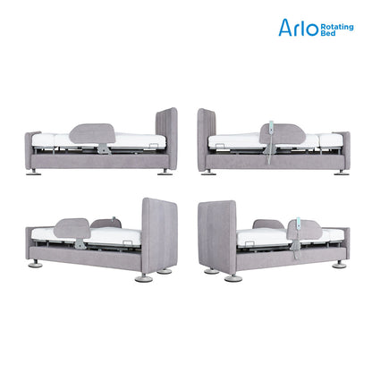 Arlo rotating hospital bed shown from four angles