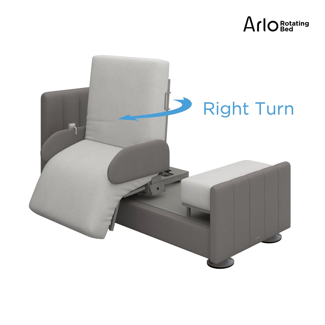 Arlo rotating hospital bed turning right to help the user exit the bed
