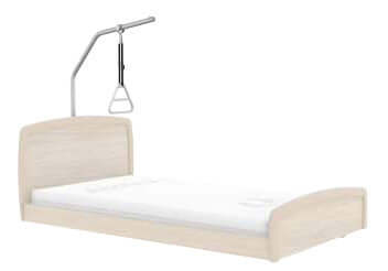 Self-Assist OverBed Trapeze attached to a hospital bed, ideal for homecare and adjustable hi-low bed assistance.