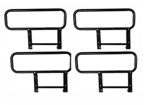 Set of side rails for hospital beds, homecare beds, and adjustable hi-low beds.