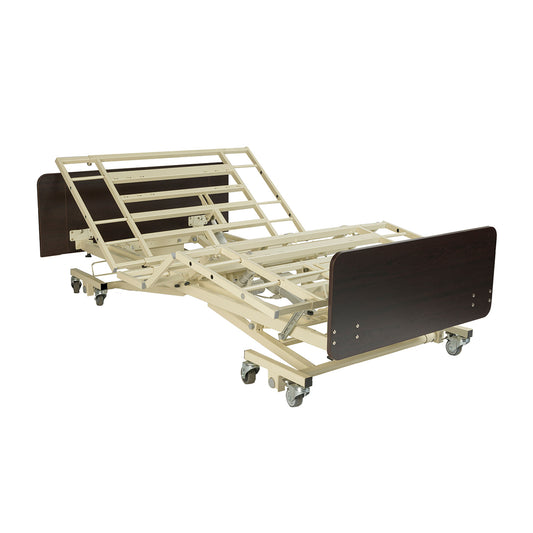 Protekt Protopia Bari Expandable LTC Bed in reclining position with mahogany wood panels