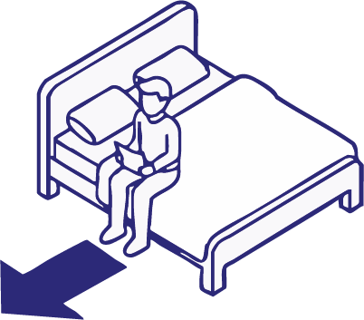 Exit Bed (In-Bed Patient View) with a man sitting on a hospital bed, showcasing its adjustable and hi-low features.