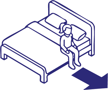 Exit Bed (In-Bed Patient View) illustrating a patient on the edge of a hospital bed for safe exit.