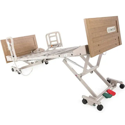 Zenith 7200 Slide Wide Hi-Lo Hospital Bed with adjustable height and tool-less assembly for homecare.